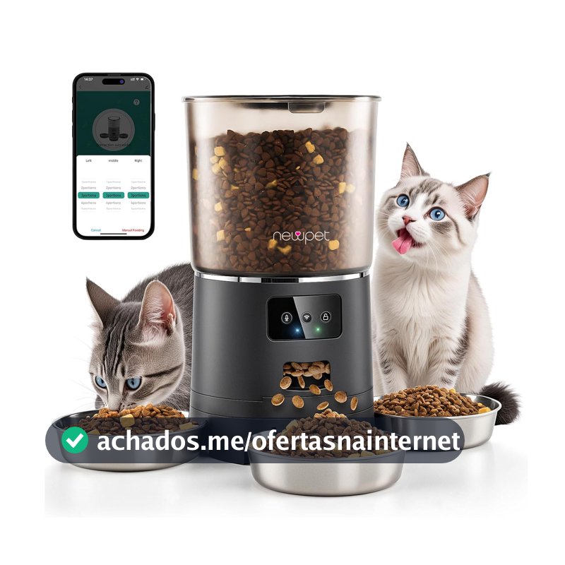 Newpet 6L Alimentador automático para 3 Gato Cão alimentador cronometrado dispensador para cães e gatos - Bivolt