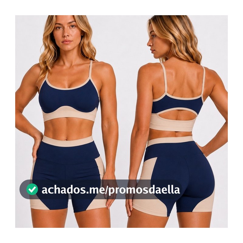 Conjunto Fitness Modern Color Shorts Recorte Estratégicos Top  Duplo Up Recortes