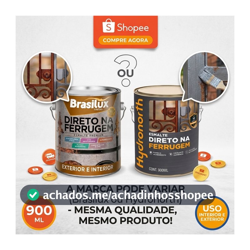 Tinta Direto na Ferrugem Esmalte Sintetico Para Portão Enferrujado 900ml Brasilux/Similares Todas as Cores Disponiveis