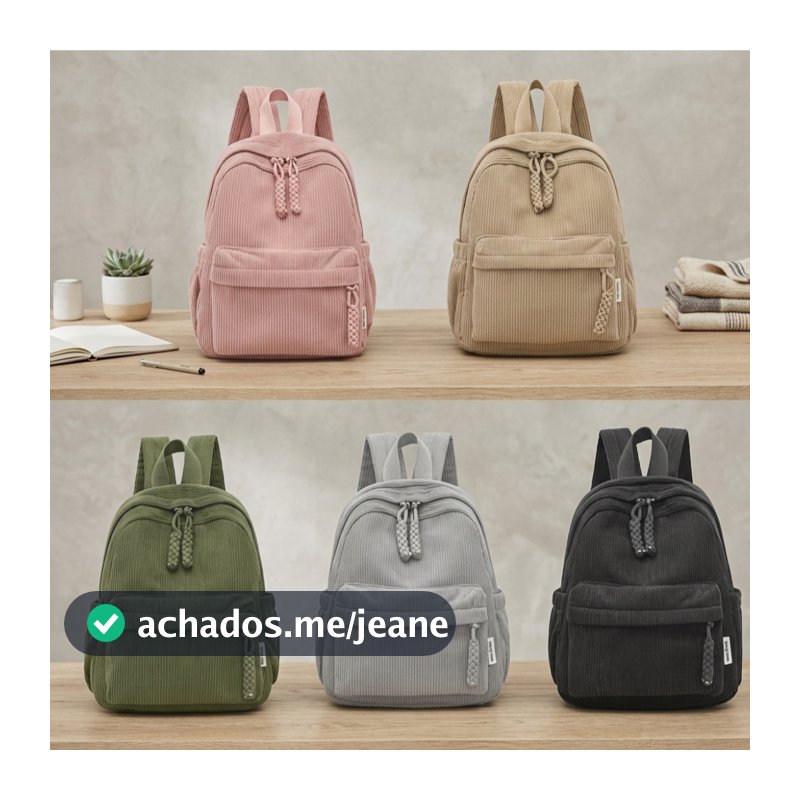 Mochila Veludo Pequena Feminina Estilosa Cor  Com Zíper