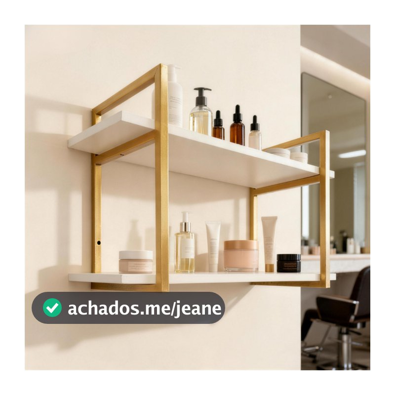 Prateleira Industrial Dourada Aço MDF 2 Níveis 60cm