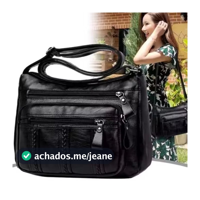 Bolsa Transversal Casual Média Couro Preta Com Forro
