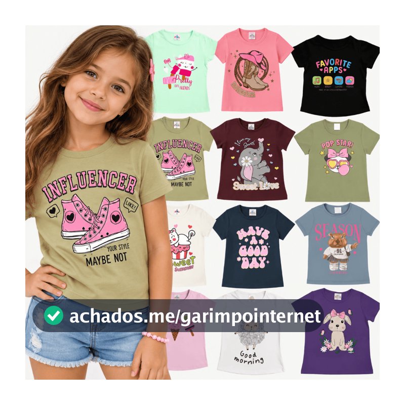 Kit Camiseta Baby Look Infantil Menina Tamanho 2 ao 12 Anos Sortido - Roupa Infantil Menina - Camiseta Infantil