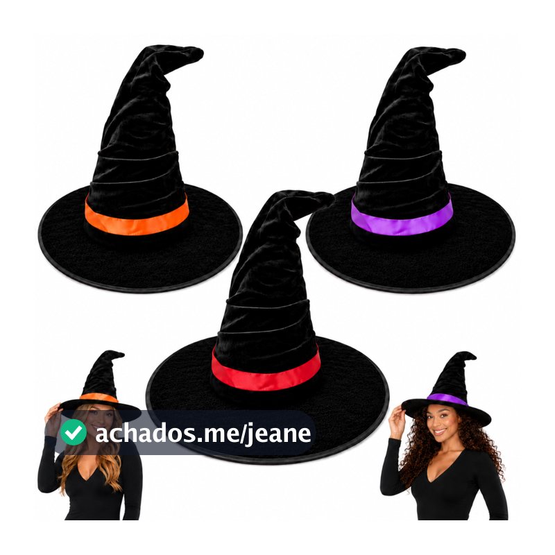 Chapéu Bruxa Veludo Halloween Carnaval Fantasia Cosplay