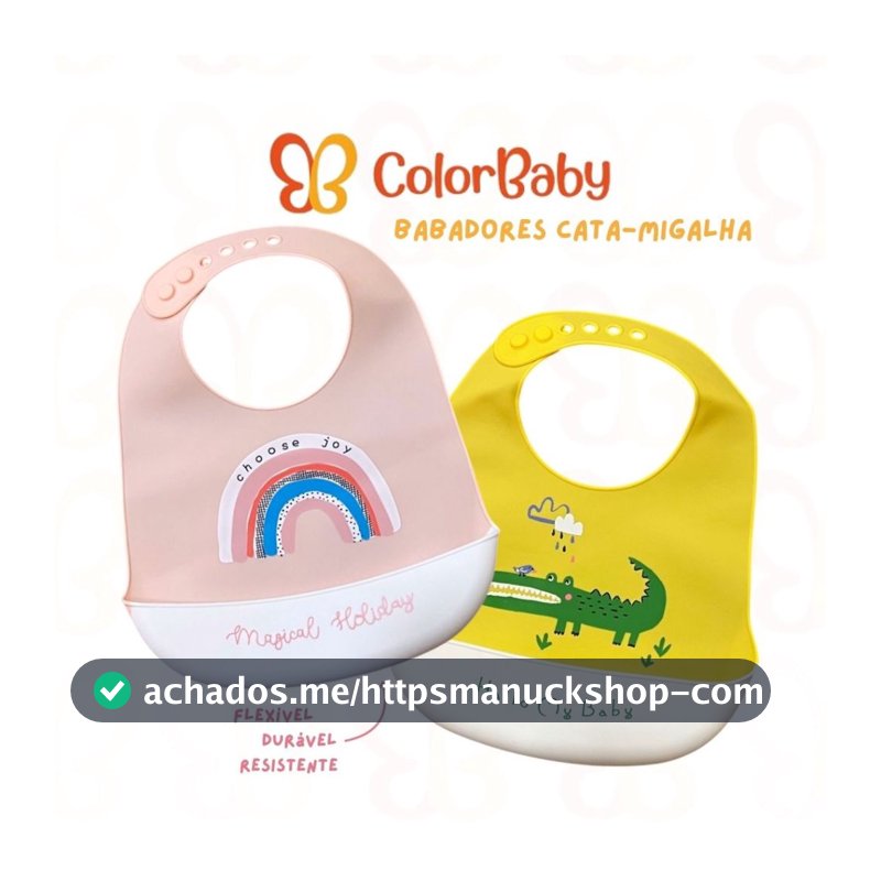 Babador de Silicone Cata-Migalhas Liso ou Estampado – ColorBaby