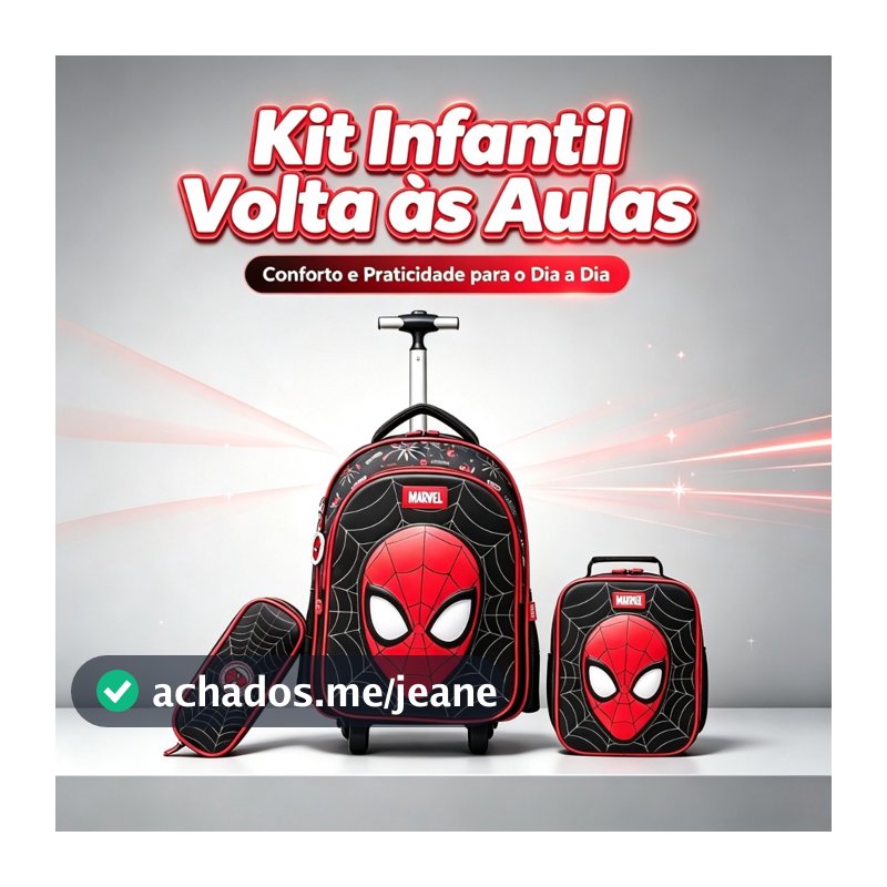 Kit Mochila de Rodinhas Spider Man Lancheira Estojo Escolar Infantil