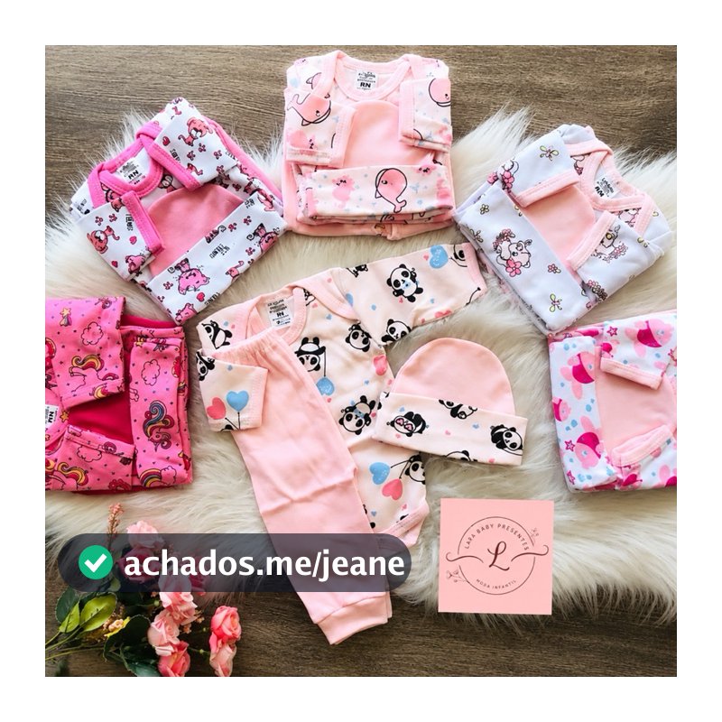 kit 16 peças de roupa bebe menina RN a G  4 body longo 4 calça 4 touca 4 meia roupa bebê feminina