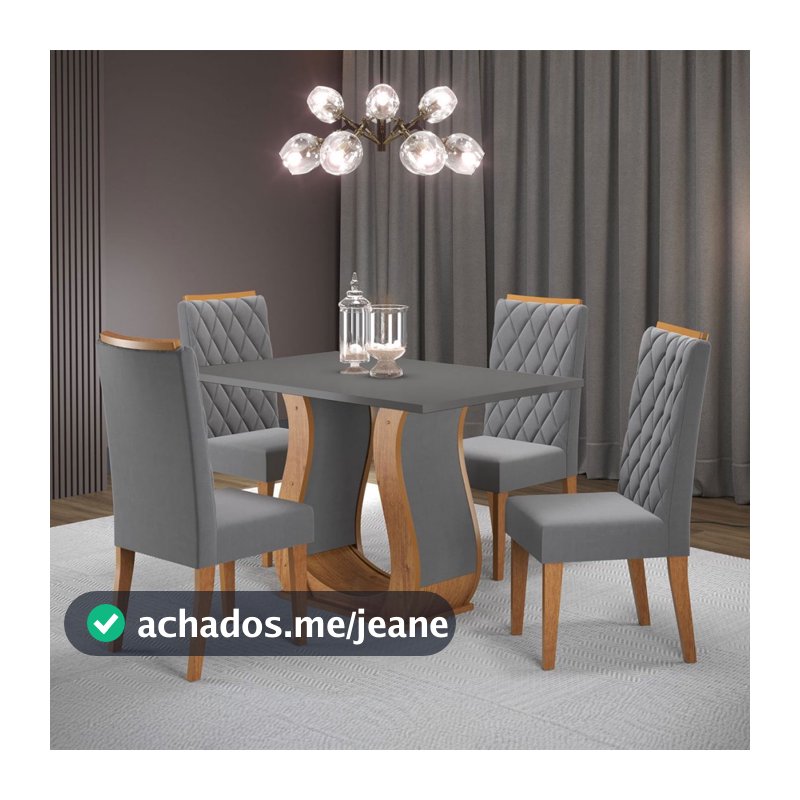 Mesa de Jantar 4 Lugares Los Angeles Mel/Cinza/Veludo Cinza - Viero Móveis