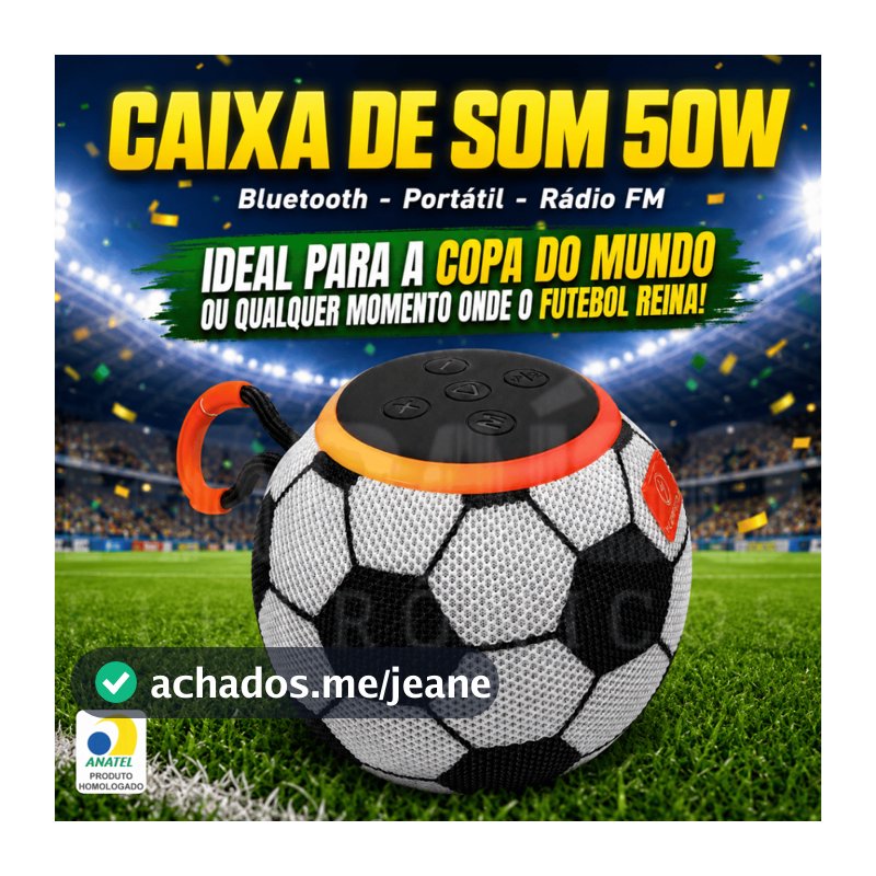 Caixa de Som 50W Bluetooth Potente Rádio FM LED RGB TWS Pen Drive IPX5 Kapbom TEMA FUTEBOL - OFERTA