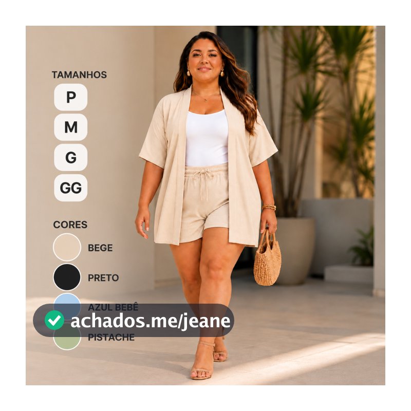 Conjunto Kimono e Shorts Feminino Casual Elegante Tecido Duna Kimono Aberto Shorts Cintura Alta Moda Verão Praia