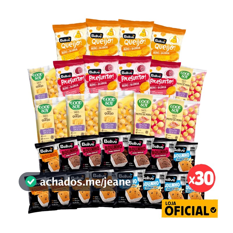 Kit Lancheira 30 Produtos Sem Açúcar Sem Glúten e Sem Leite Belive