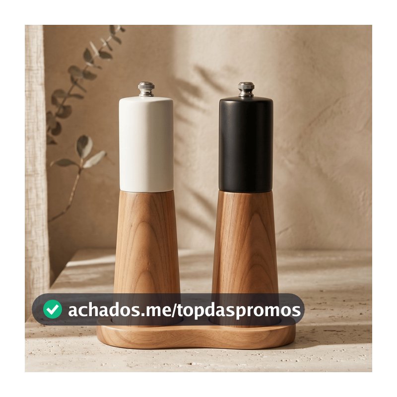 Jogo 2 Moedores Sal E Pimenta Madeira Com Base Suporte Saleiro Pimenteiro Manual Mesa Posta 16cm