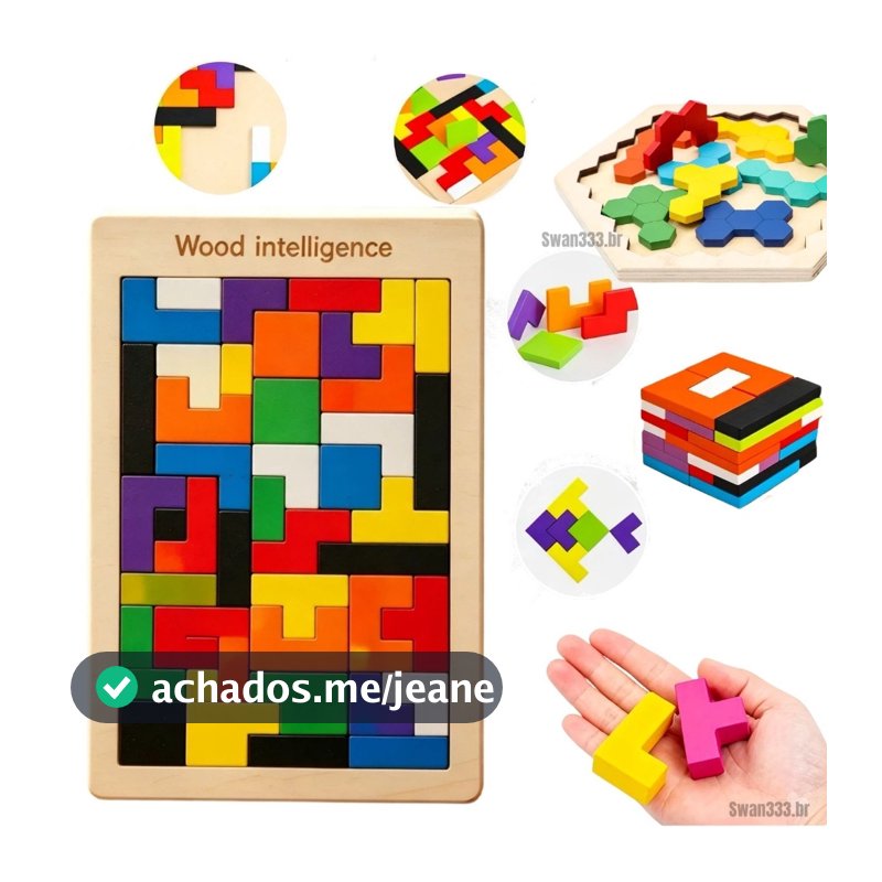 Brinquedo Montessori Tabuleiro Tetris Quebra cabeça 3D Tangram de madeira Mdf jogos educativos pedagógicos
