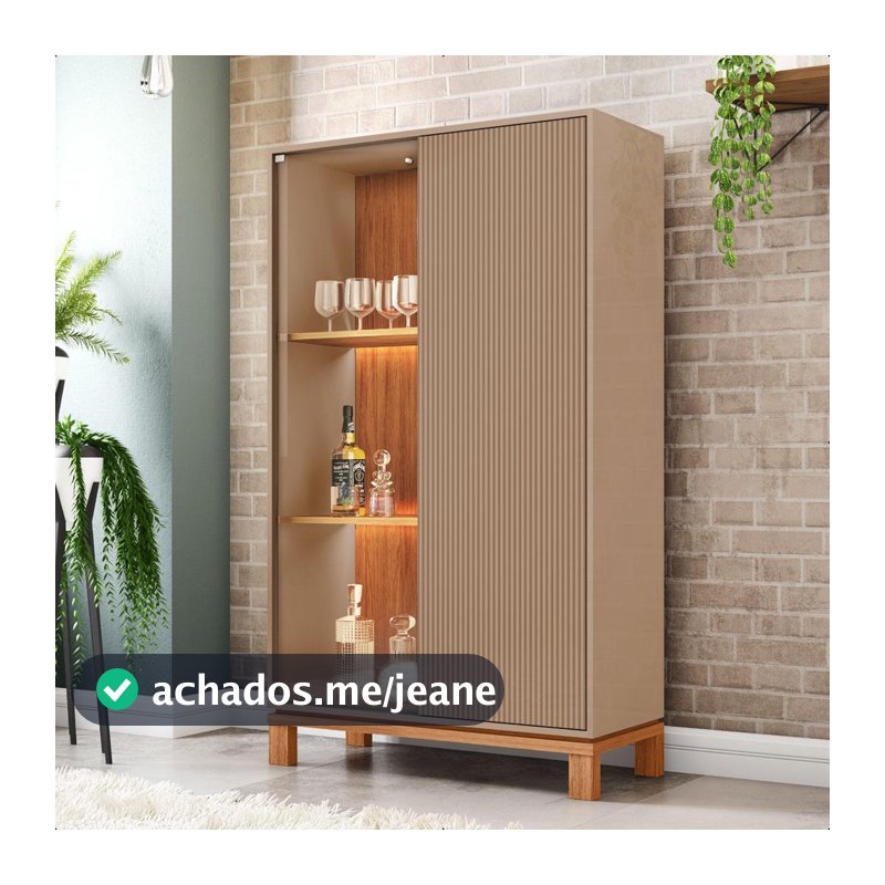 Cristaleira 2 Portas Com Led Interno Jace Cinza Caemmun