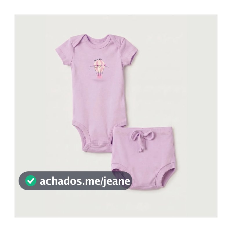 Conjunto Body Curto Menina 100% Algodão Confortável Toque Macio Veste Fácil
