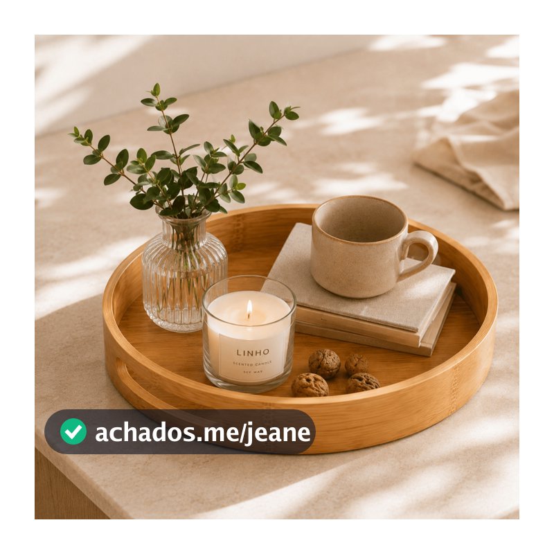 Bandeja Decorativa Redonda de Bambu 30cm | Cantinho do Café | Mesa Posta | Lavabo | Porta Perfumes