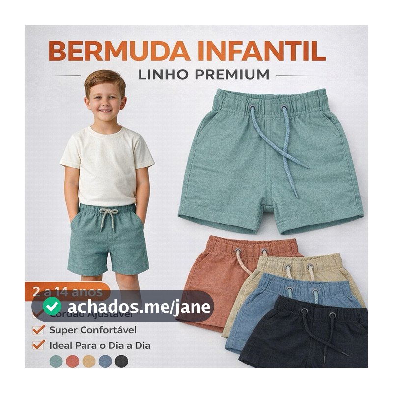 Short Linho Infantil Bermuda Mauricinho Menino Qualidade Premium Short Leve Direto da Fábrica.