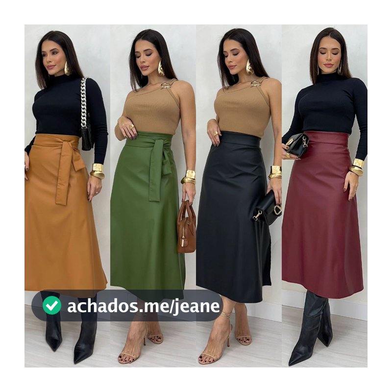 SAIA FEMININA COURO MIDI ENVELOPE AMARRAÇÃO + MODA SOCIAL