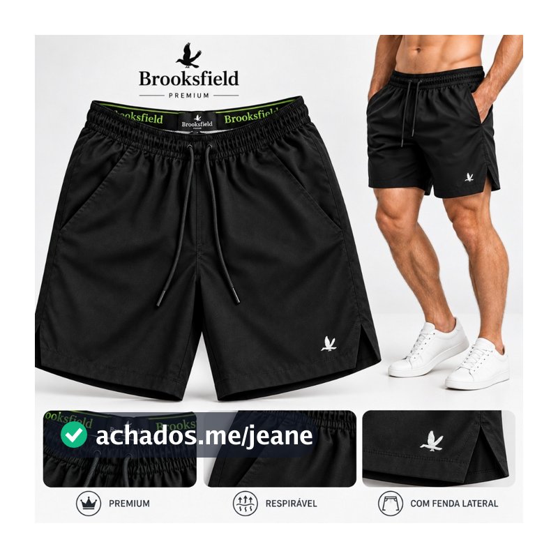 Shorts Masculino Brooksfield Luxo Premium Bordado Praia Academia Bermuda Leve Respirável com Bolsos