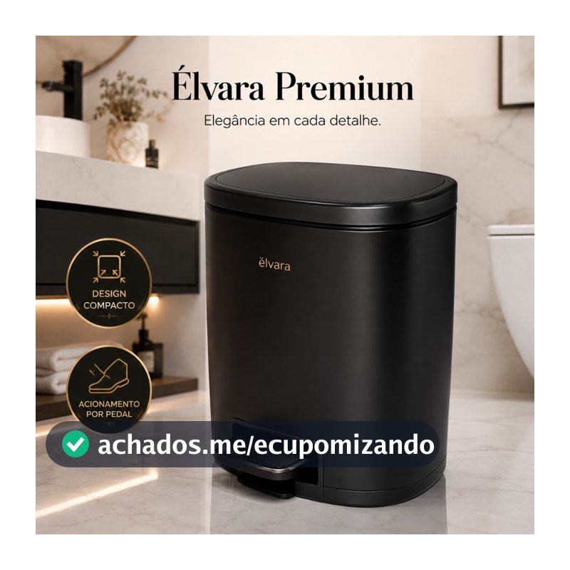 Lixeira com Pedal 3 Litros Preta Compacta Resistente para Banheiro, Cozinha e Escritório