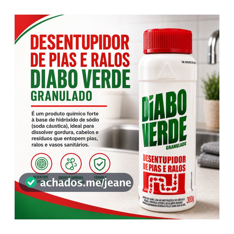 Desentupidor Diabo Verde Pias Ralos Privadas Canos 300g Granulado Fórmula Potente