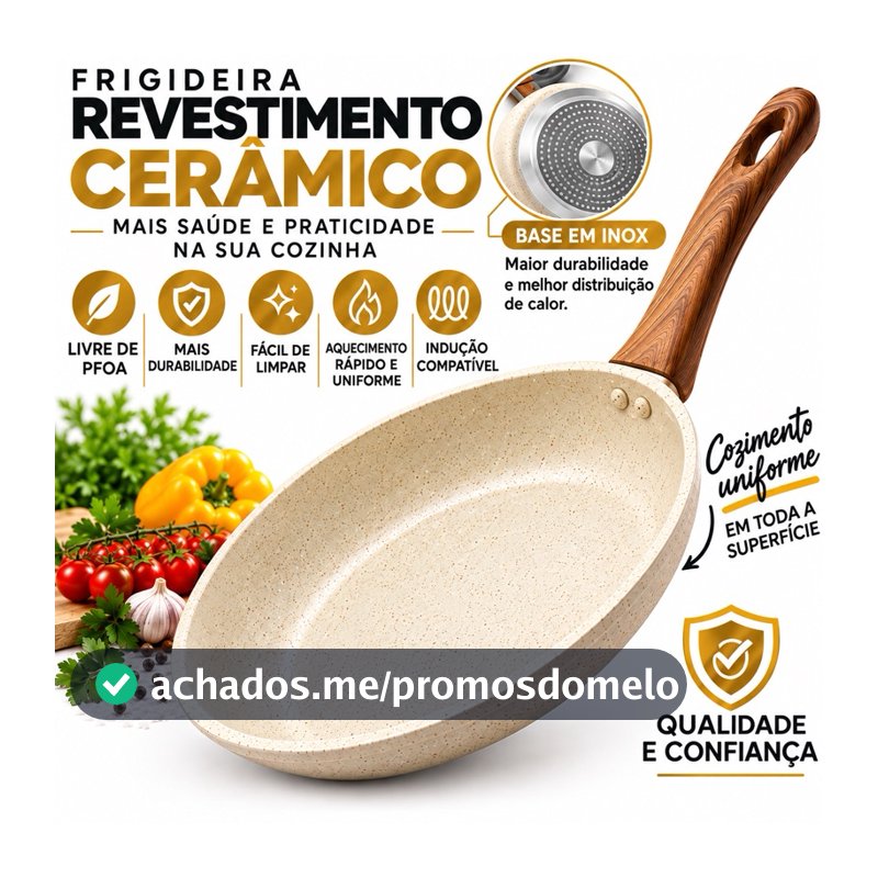 Frigideira Antiaderente Não Usa Óleo Cerâmica Vanilla Cream Fundo Triplo Premium Indução