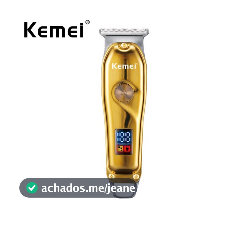 Aparador De Cabelo Kemei Recarregável Zero Corte De Detalhe Cortador Sem Fio De Metal Dourado Para Homens Lâmina T 6800rpm
