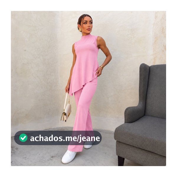 Conjunto Feminino Canelado Calça Pantalona Blusa Assimétrica Elegante Moda Executiva Casual Confortável