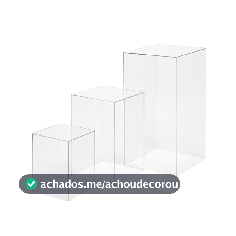 Trio de Cubo Transparente para Festas - Kit Mesa Decoração em Acrílico Cristal 80/60/40 Cm + Caixa