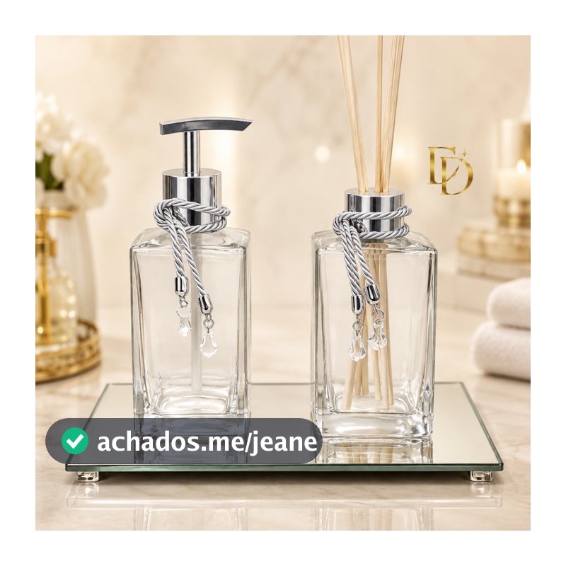 Kit Lavabo Banheiro Square Transparente 250ml - Difusor De Ambiente E Sabonete Líquido