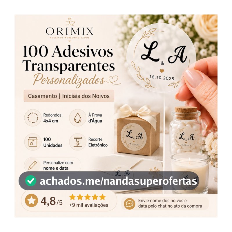 100 Adesivos Transparente Personalizado Casamento | Iniciais Noivos | Lembrancinhas,Convites,Noivado
