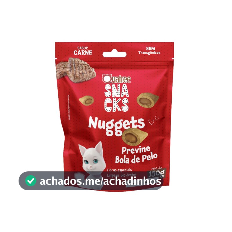 Petisco Snack Quatree Gatos Nuggets Carne Bola de Pelo 150 gr