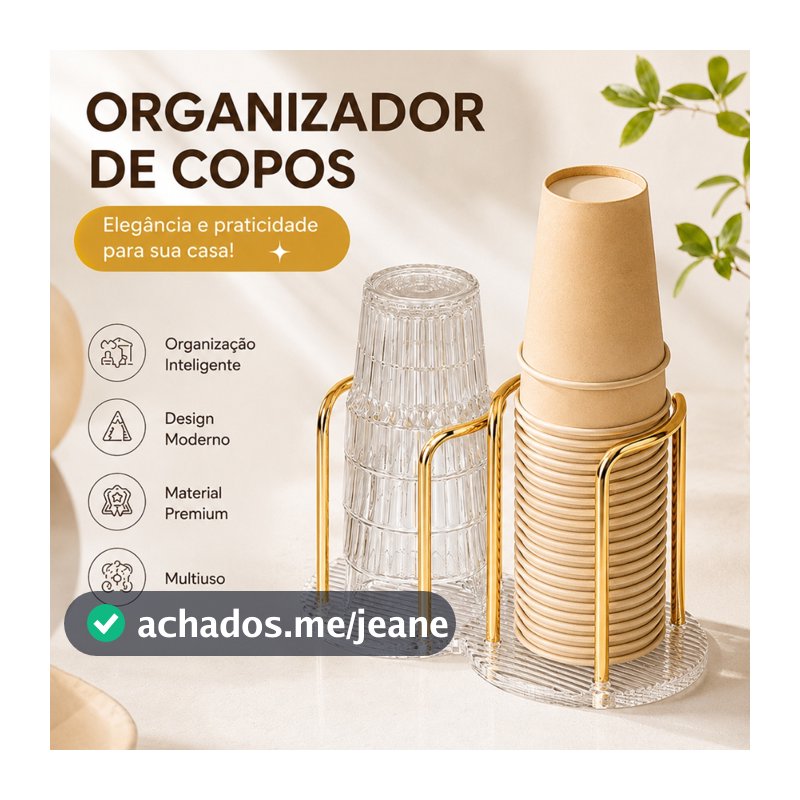 Suporte Copos Papel Dourado - Organizador Empilhável Cozinha/Escritório Estilo Moderno