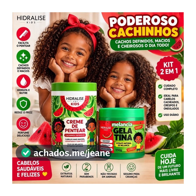 Kit 2 Produtos Hidralise Creme 1kg + Gelatina 500G Definição Dos Cachos Sem Frizz Para Cachos