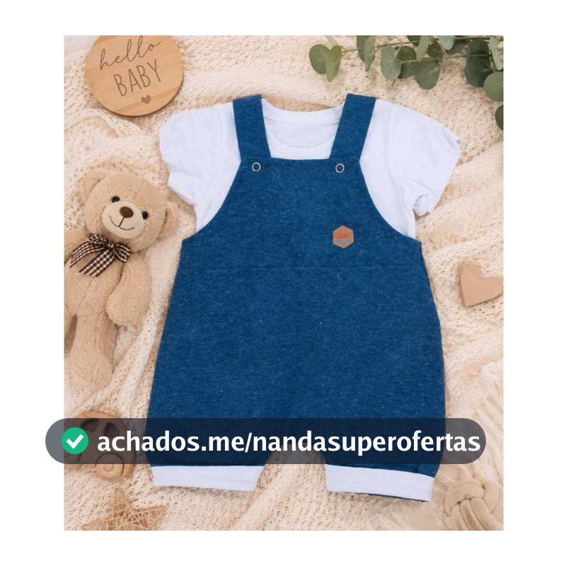 Conjunto Bebê Masculino Jardineira Azul com Camiseta Branca Roupa de Bebê Confortável Macacão Infantil RN á 4 Meses