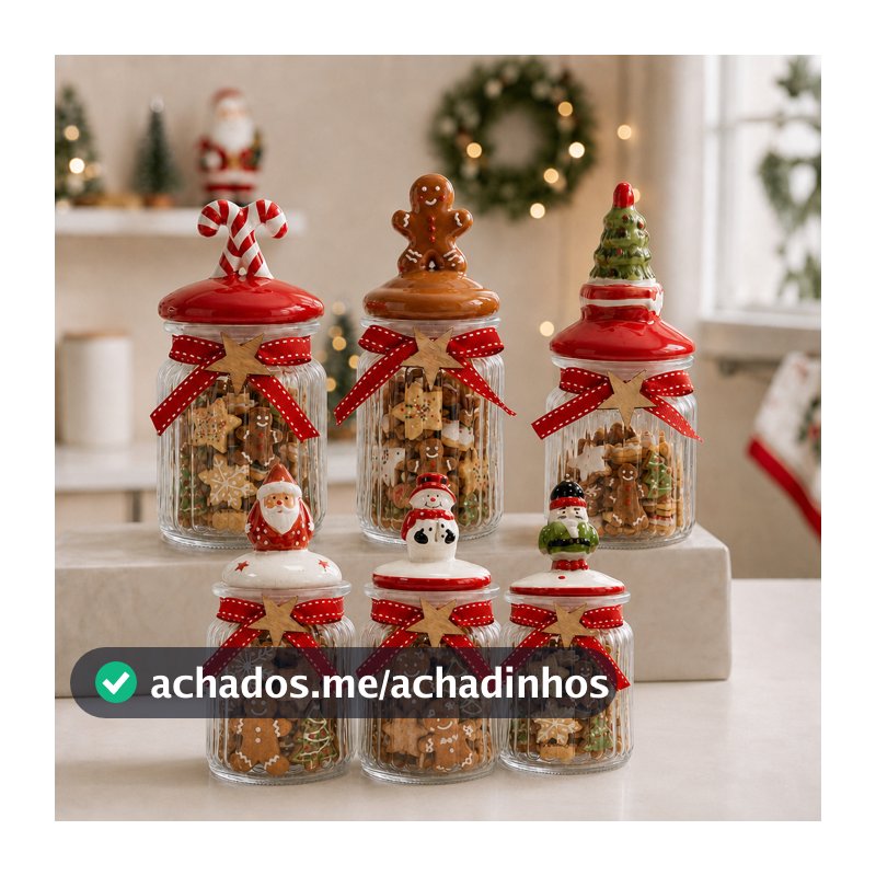 Potes de Vidro Natalinos 300mL - Porta Mini Biscoitos Porta Doces Bomboniere Decoração de Natal com Tampa Decorada