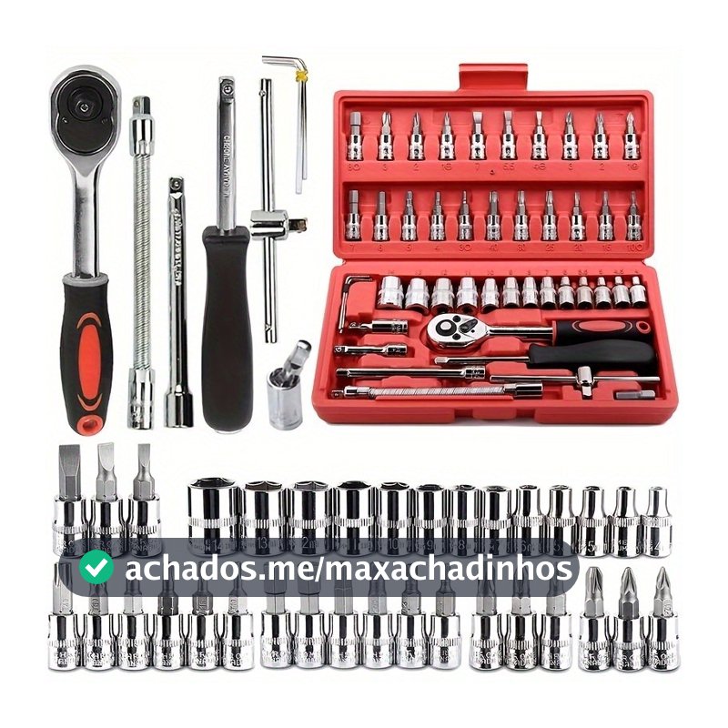 Kit De Ferramentas 46 Peças Jogo De Soquetes Chave Catraca Reversível Com Maleta Jogo De Ferramentas Completo