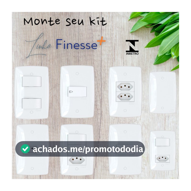 Tomadas 10A 20A Interruptores Simples e Paralelo Placas e Campainha - Linha Finesse+ Blux