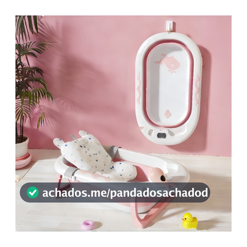 Banheira Dobrável Bebê Portátil com Almofada e Termômetro Infantil - Ideal para Pequenos Espaços