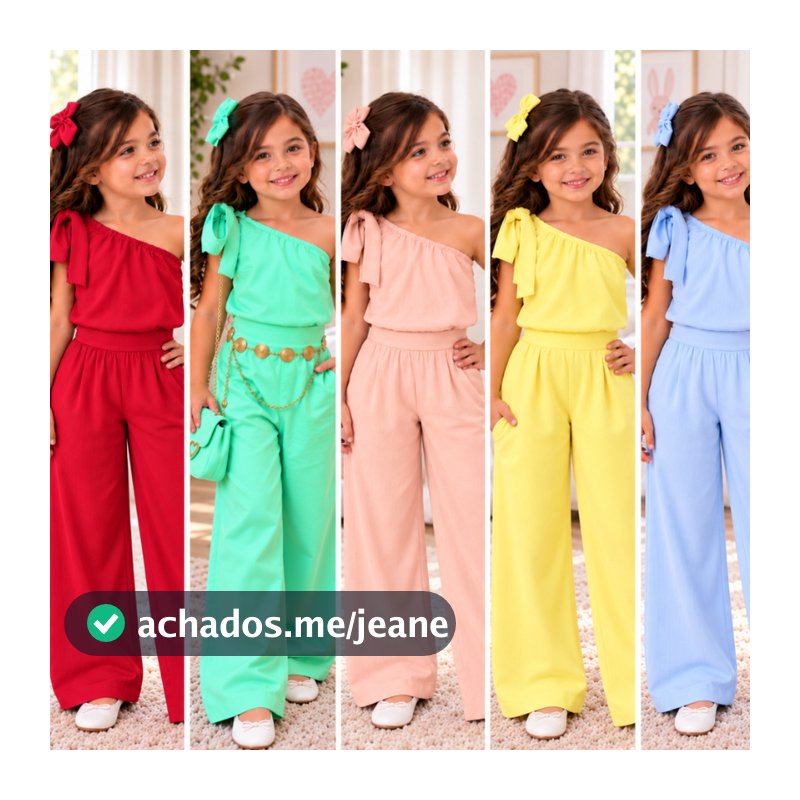 Conjunto Infantil Juvenil Menina Blusa Um Ombro + Calça Pantalona Festa Elegante 4 ao 14