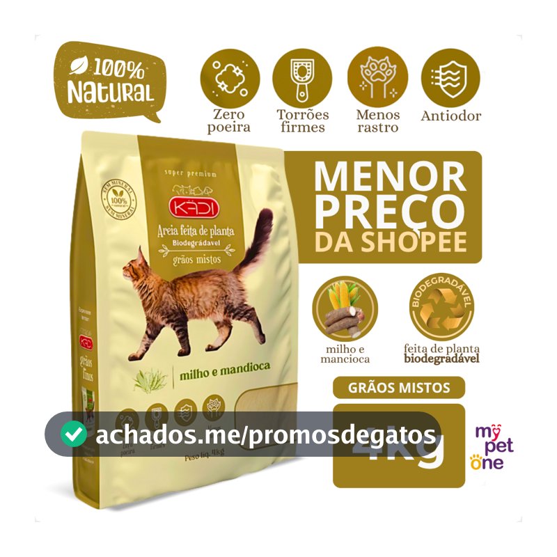 Areia Biodegradável Kadi Grãos Mistos para Gatos - 4Kg