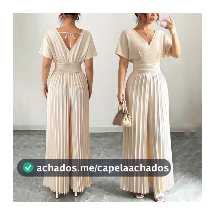2026 novo estilo senhoras macacão Commuter moda elegante cor sólida com decote em V manga curta cintura estreita plissad