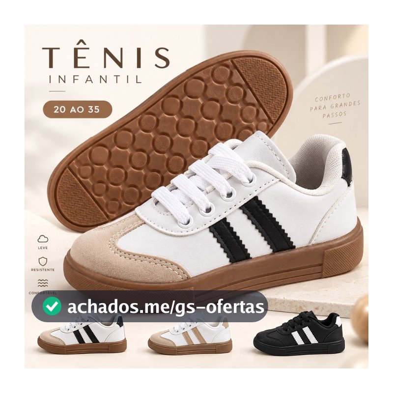 Tênis infantil casual moderno e confortável modinha