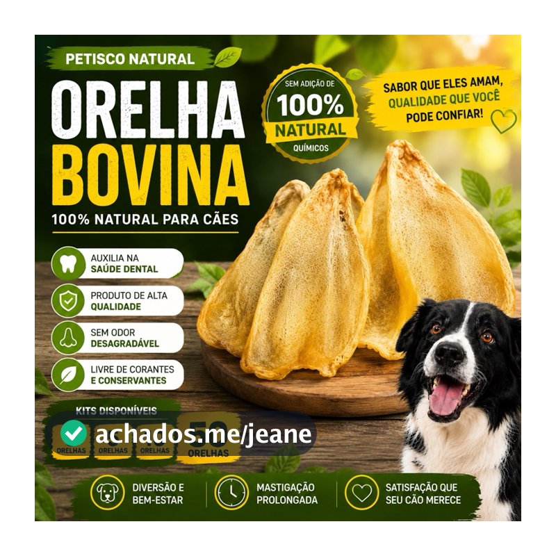 Orelhas Bovina para Cachorro Kit 3, 5 ou 10 Petisco Natural Mordedor Premium