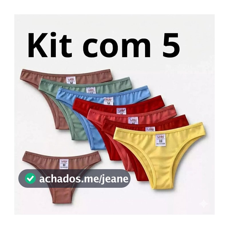 Kit 5 Calcinha Cotton Confort Algodão Tanga Básica Feminina Conforto
