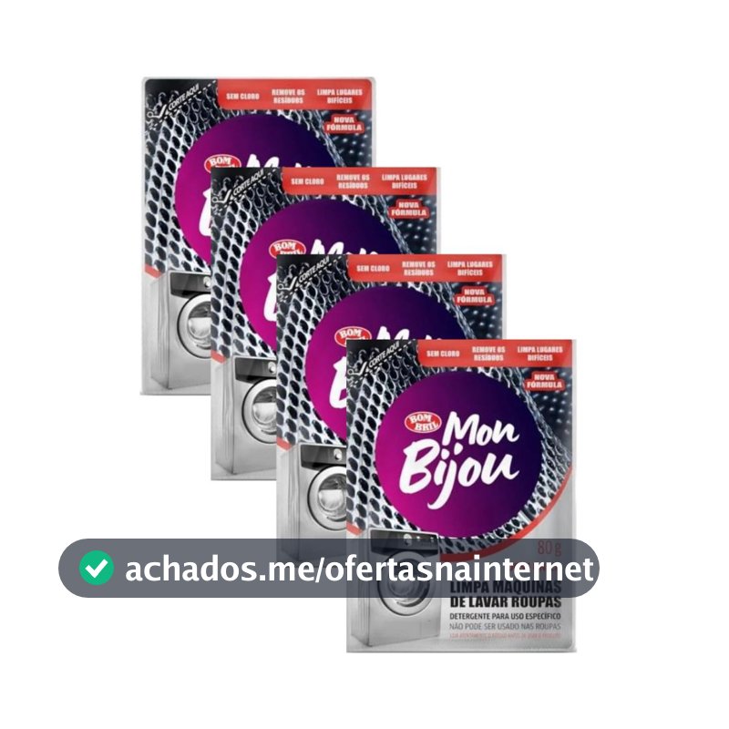 Kit com 4 unid - Mon Bijou Limpa Máquinas Lavar Roupa Frontal e Abertura Superior 80g Combate ao Maus Odores