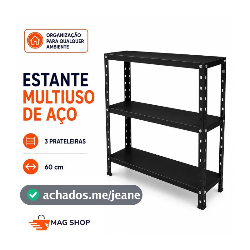 Estante de Aço Multiuso 60cm com 3 Prateleiras Organizadora Resistente para Cozinha Lavanderia Escritório