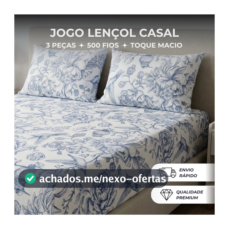 Jogo de Lençol Estampado 3 Peças 500 Fios Micro Percal Penteado Cama Solteiro Casal Queen King Macio