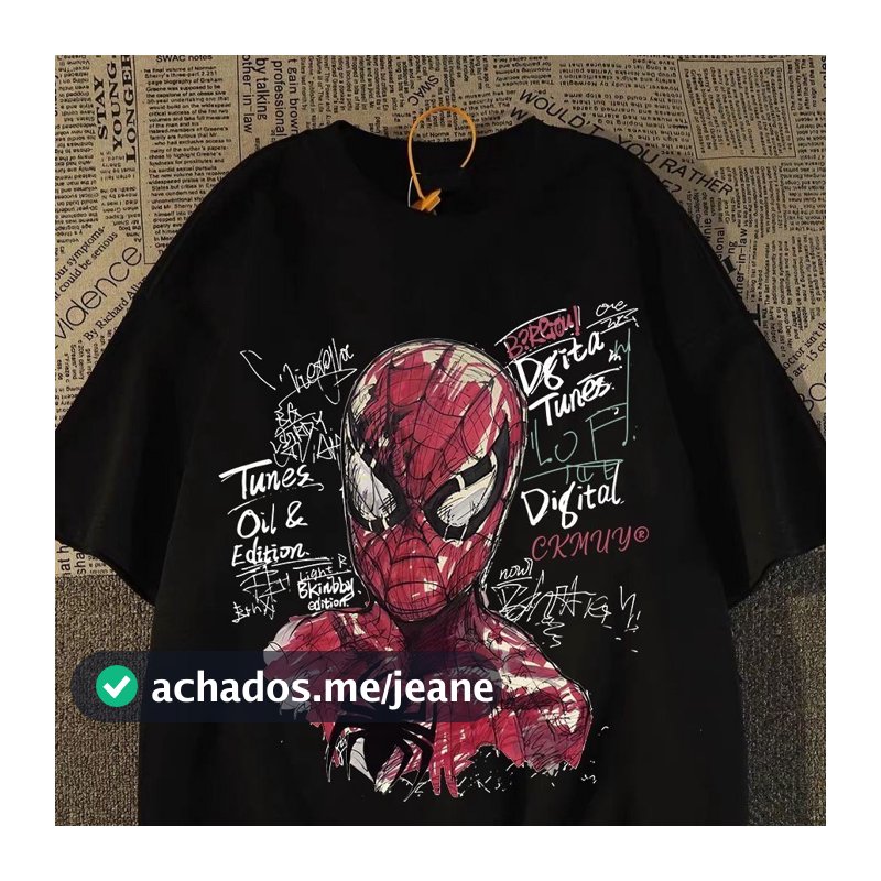 Camiseta Algodão BEAST FASHION unissex Anime Aranha Em Estilo Desenho Sketch e Grafites Preto