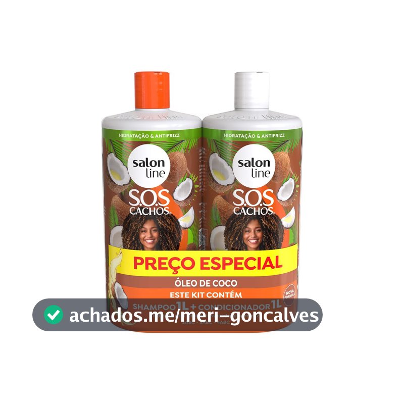Kit SOS Cachos Coco Profundo Shampoo e Condicionador Litrão Salon Line